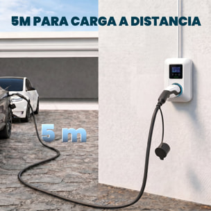 HOMCOM Cable de Carga Coche Eléctrico 22kW, 5m, 32A, Cable de Carga EV Tipo 2, Modo 3, Trifásico con IP65, Paño de Limpieza y Bolsa Almacenamiento, Carga Rápida para Wallbox y Estaciones de EV y PHEV