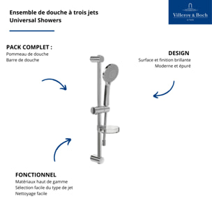 Ensemble de douche à trois jets Villeroy & Boch Universal Chrome