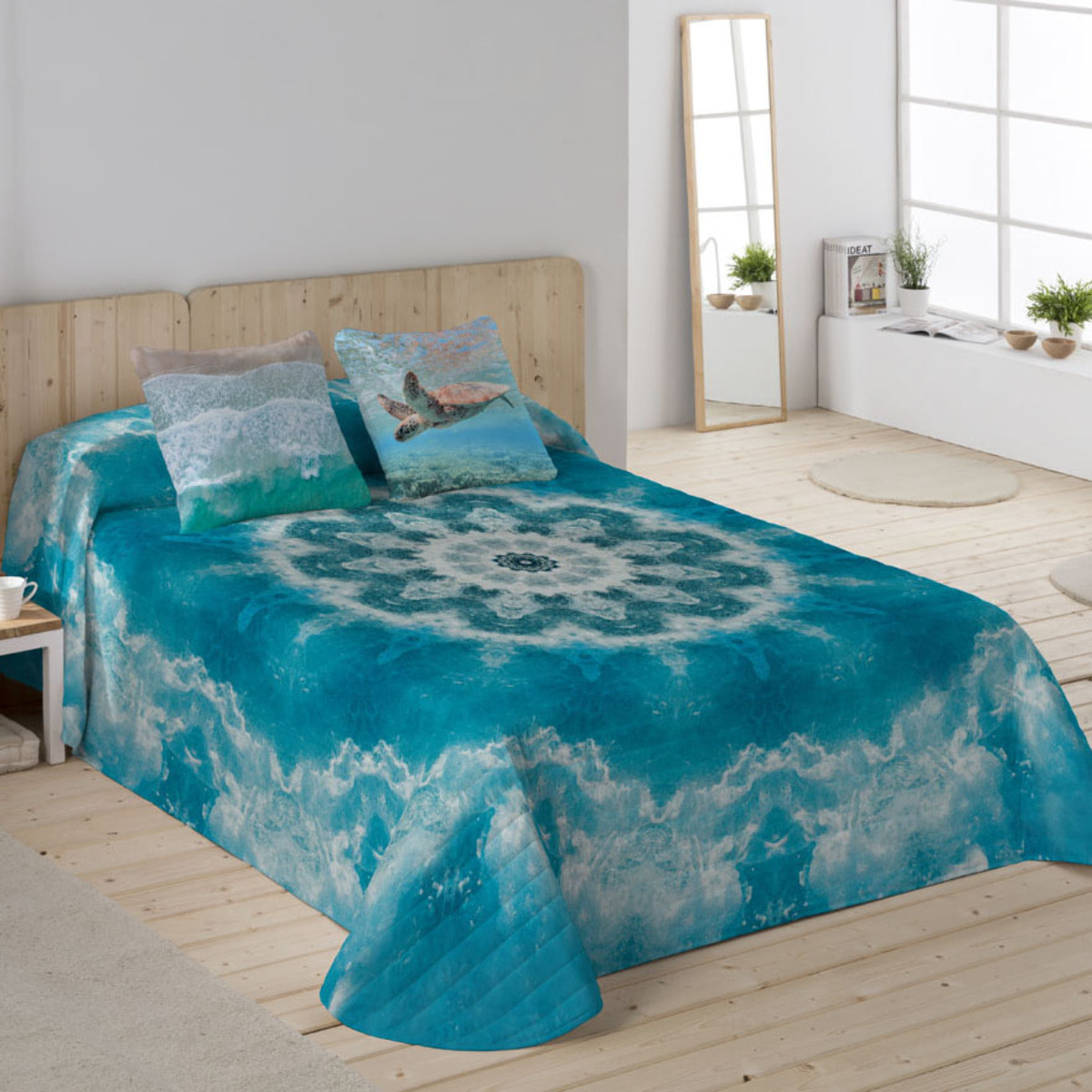 Icehome - Colcha Bouti Estampada - 100% Algodón - 70 gr/m² - Mandala Sea