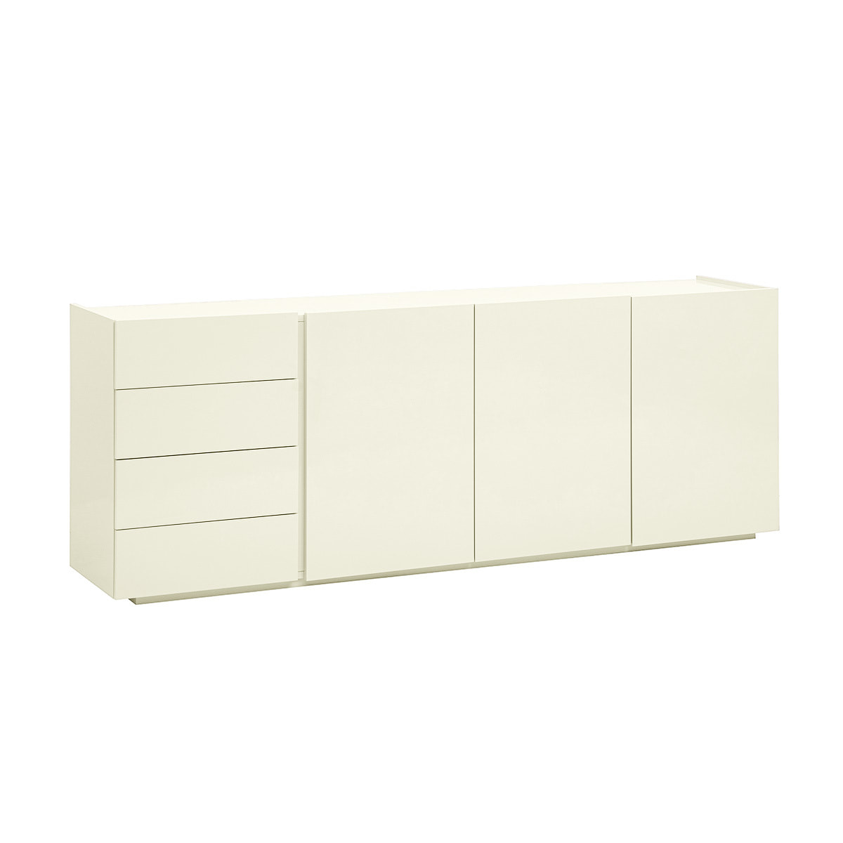 Buffet beige laqué brillant 3 portes 4 tiroirs L200 cm ISAURE