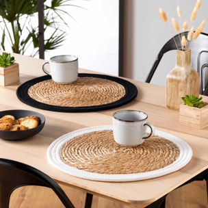 Set de table bicolore en paille de jonc - Noir