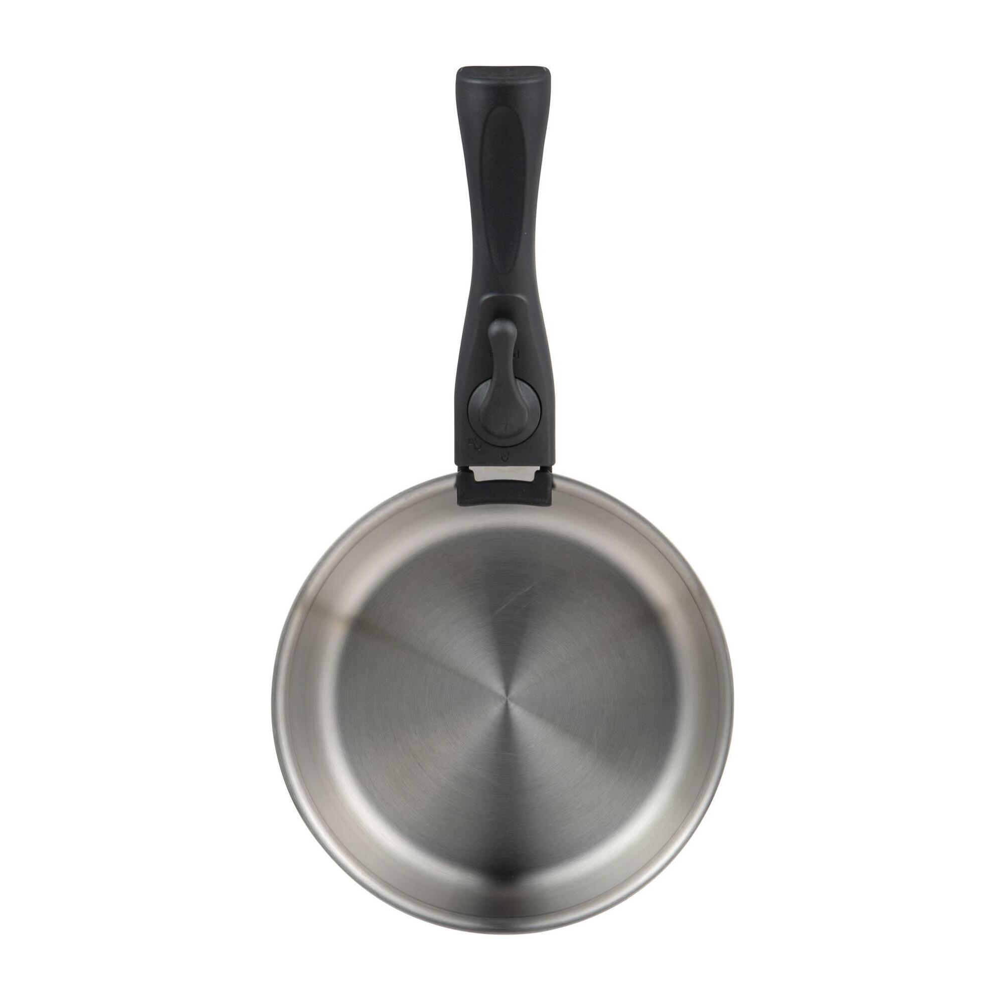 set de 3 cazos ø16ø18ø20cm sin revestimientos + mango desmontable en acero inoxidable