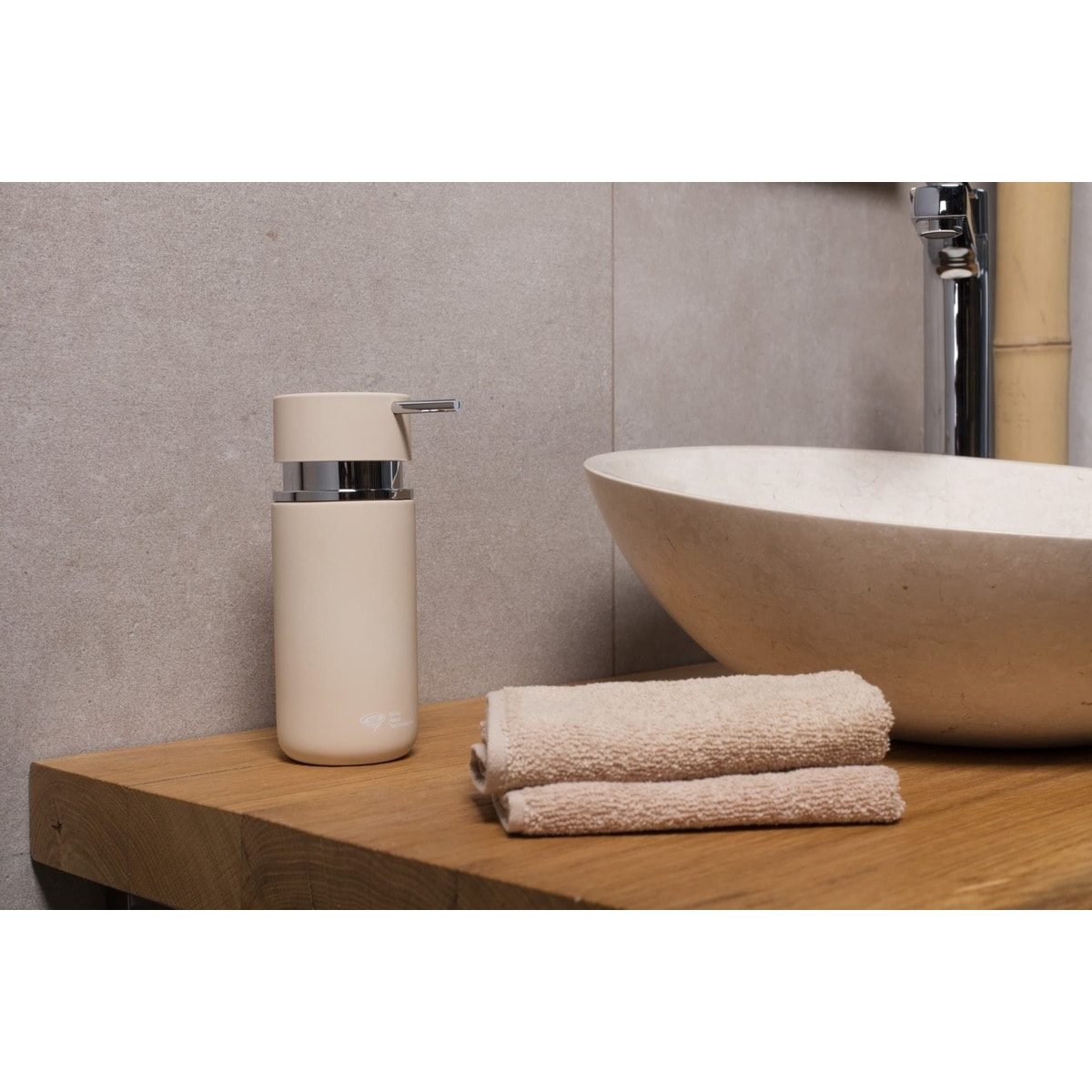 Set d'accessoires Infinitio Distributeur de savon + Porte savon + Gobelet, En céramique, Marron mat