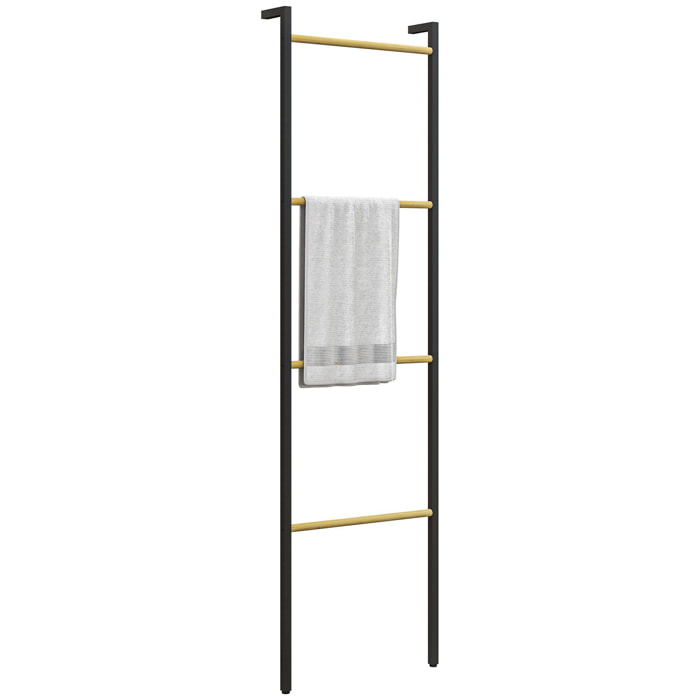 Toallero de 4 Niveles Toallero Escalera Apoyado en la Pared Toallero de Baño con 4 Barras de Bambú y Marco de Acero 49x5,5x167,5 cm Negro y Natural