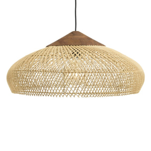 SIXTINE - Suspension 65x65cm en rotin couleur naturelle et teck recyclé