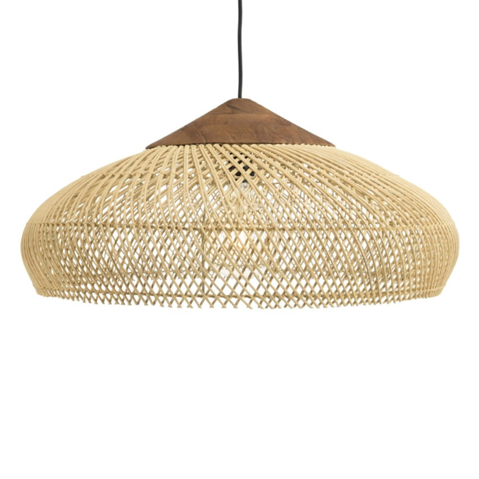 SIXTINE - Suspension 65x65cm en rotin couleur naturelle et teck recyclé