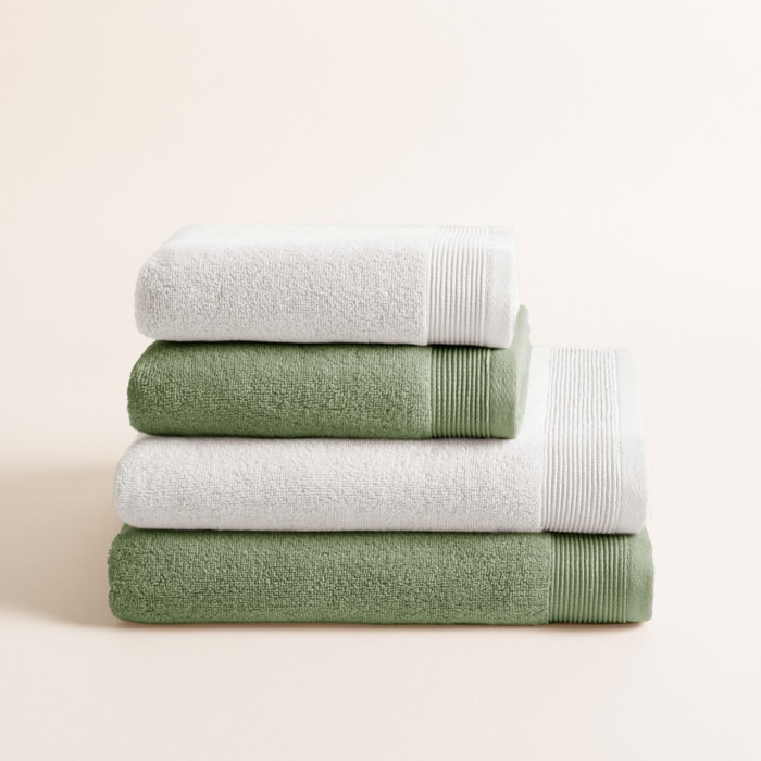 Set 4 Toallas Bicolor Harmony Blanco-Moss - Zero Twist - 600 Gramos