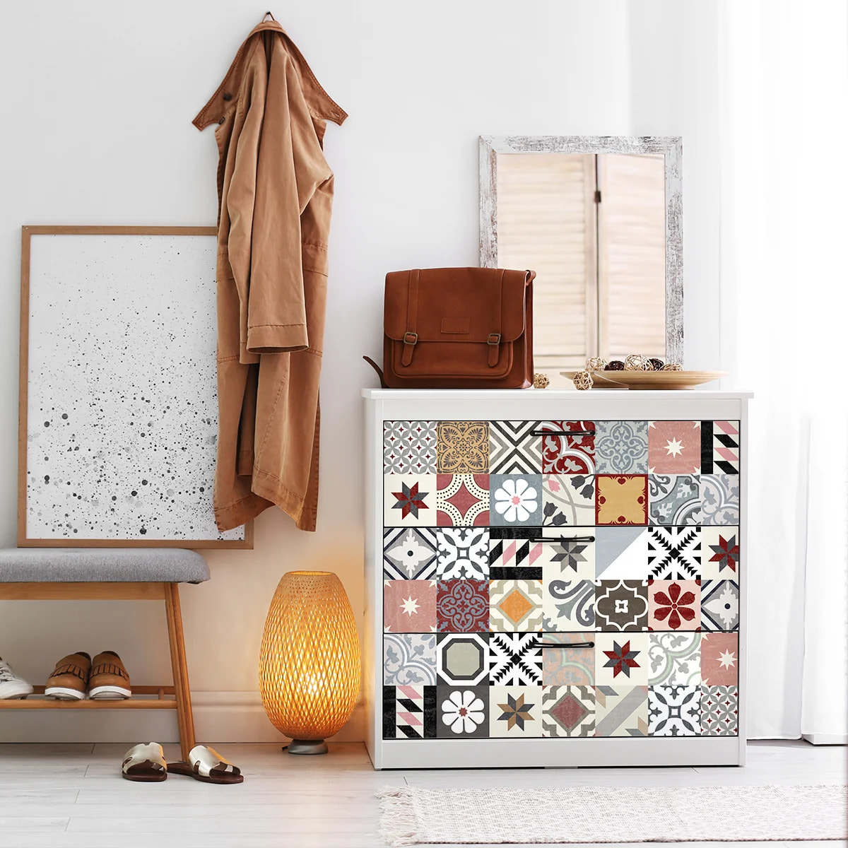 Sticker carrelage - Ambiance Sticker - 60 CARREAUX DE CIMENT MEUBLE AUTHENTIQUES LIVINAEA - 10x10cm
