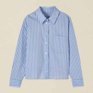 Oltre - Camicia boxy in popeline a righe - Azzurro
