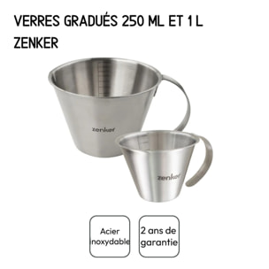 Set de 2 verres doseurs gradués en inox 250 ml et 1 litre Zenker