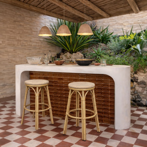 Tabouret de bar d'extérieur en aluminium effet rotin beige AMALFI