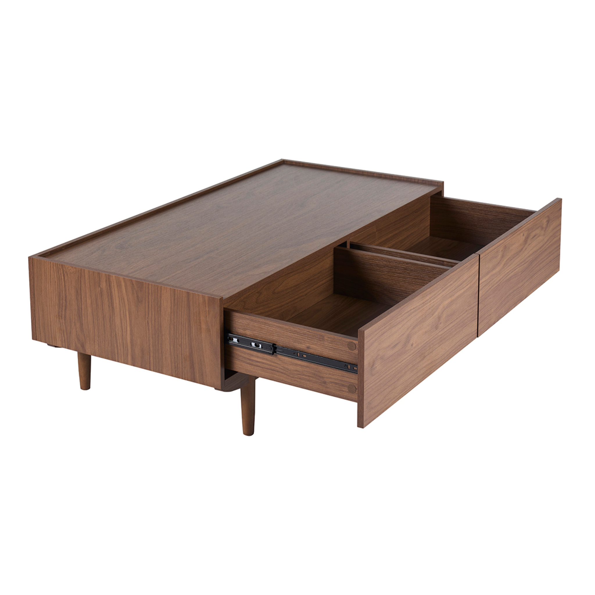 Table basse rectangulaire avec rangements 2 tiroirs finition bois foncé noyer L120 cm SANAA