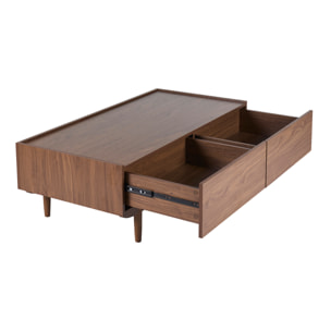 Table basse rectangulaire avec rangements 2 tiroirs finition bois foncé noyer L120 cm SANAA