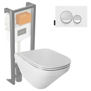 Pack WC suspendu sans bride Modern Life + abattant + bâti-support + plaque ronde blanche