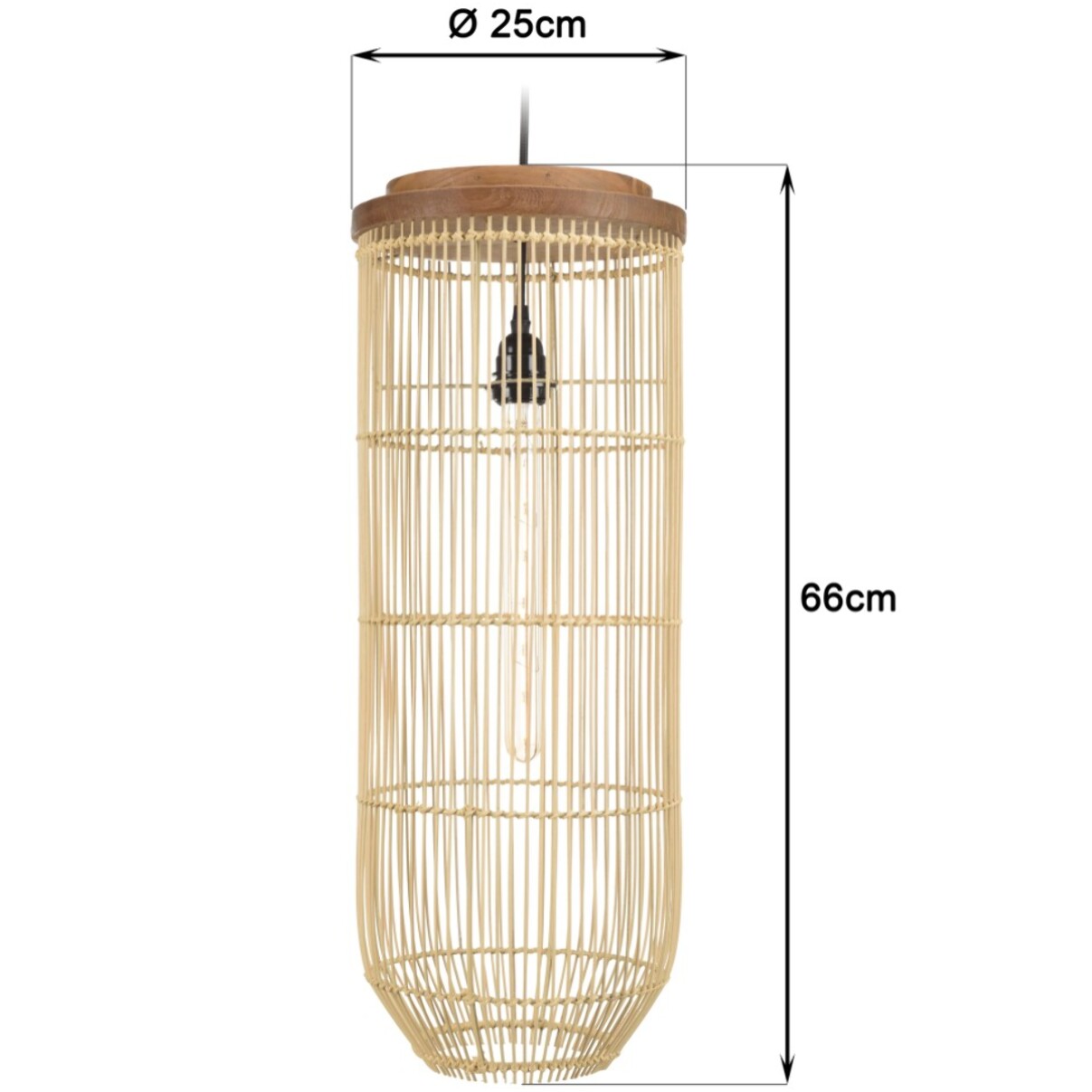 SIXTINE - Suspension 'longue' 25x25cm rotin couleur naturelle et teck
