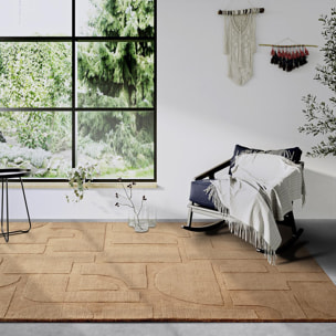 Tapis salon motif géométrique, laine tissée main, ziya authentique