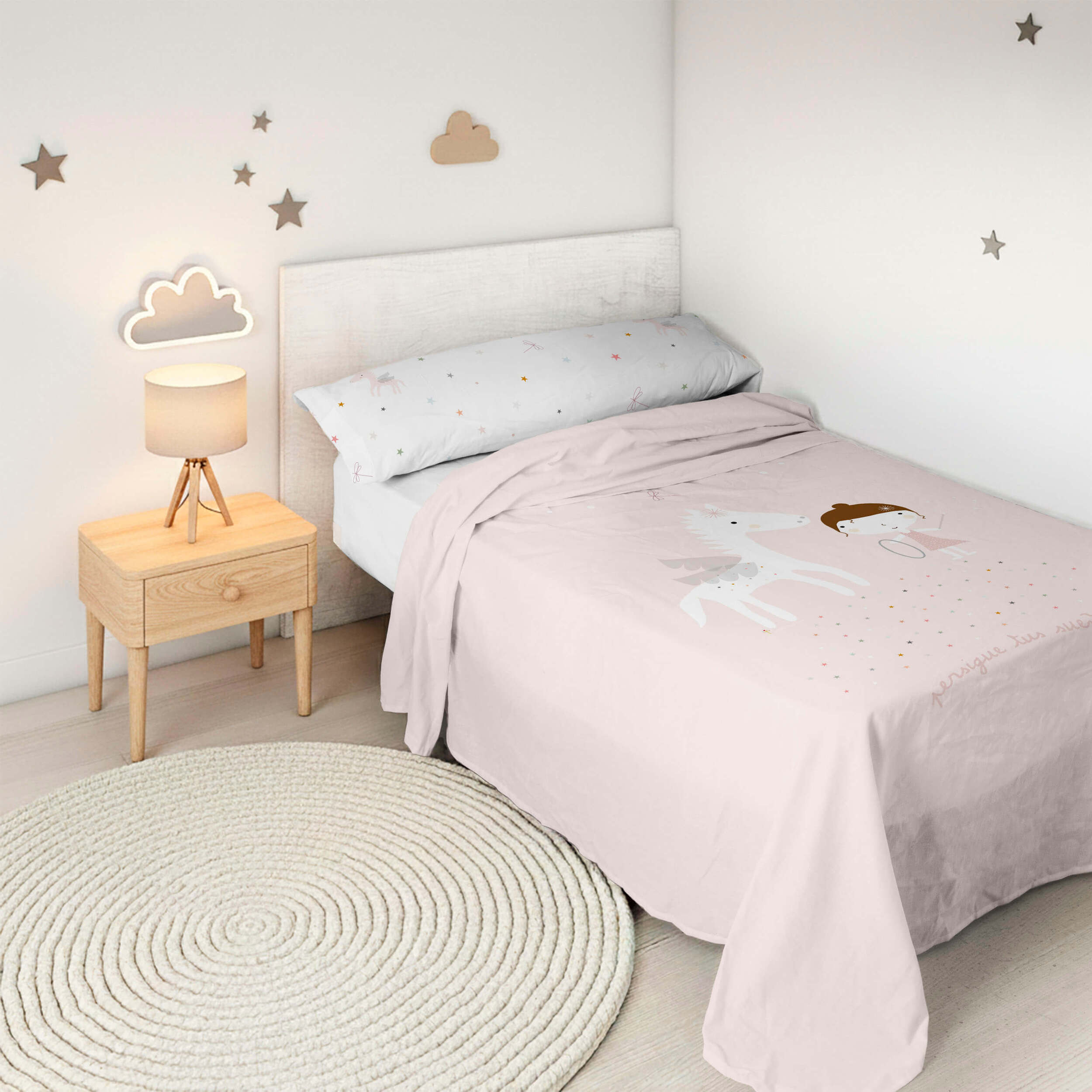 Juego de Sábanas Estampadas - Infantil - Incluye 1 Funda de Almohada - 100% Algodón - Pegaso Mágico