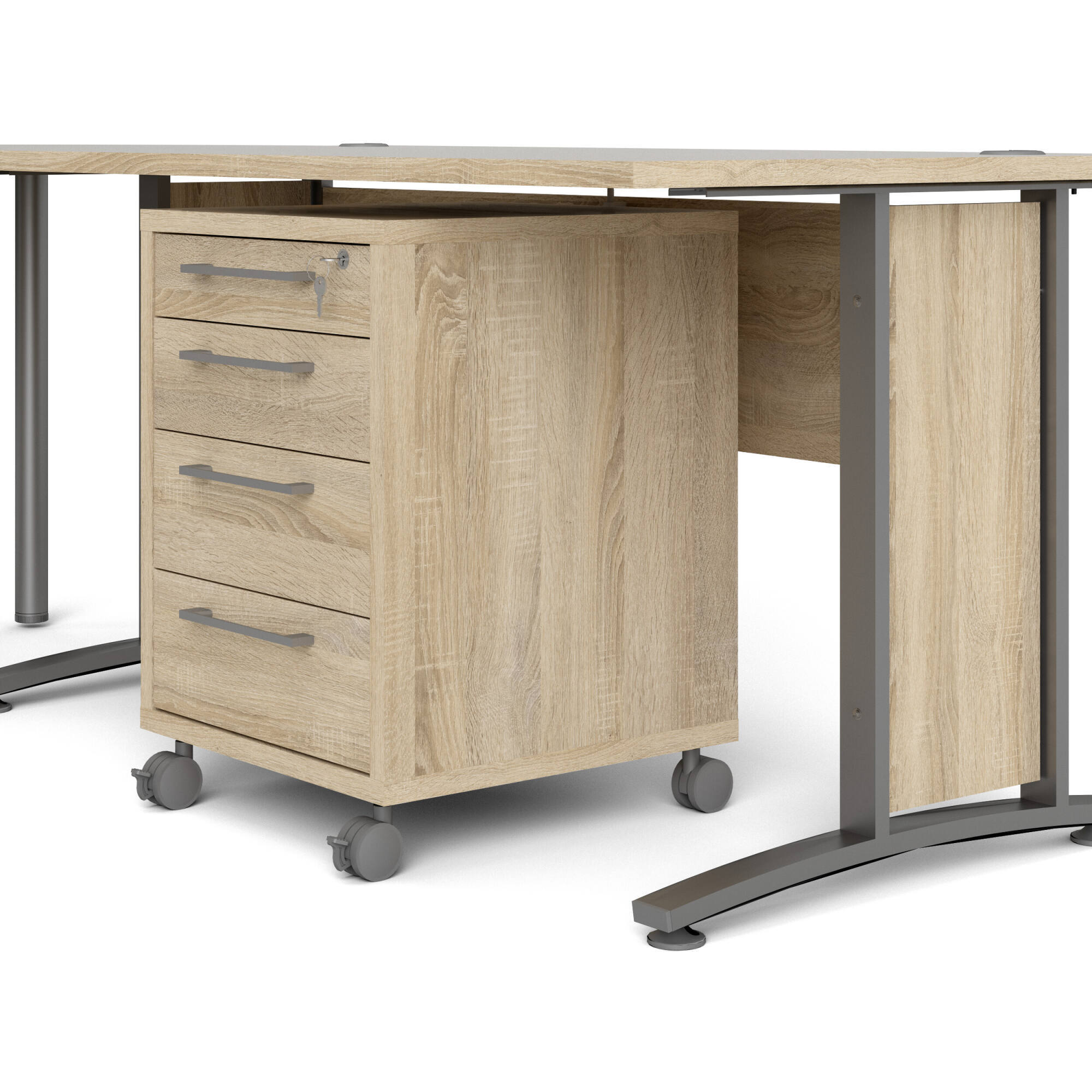 Scrivania Agerato, Scrittoio multiuso, Tavolo per ufficio porta PC, Piano di lavoro, 230x200 h75 cm, Grigio e Quercia