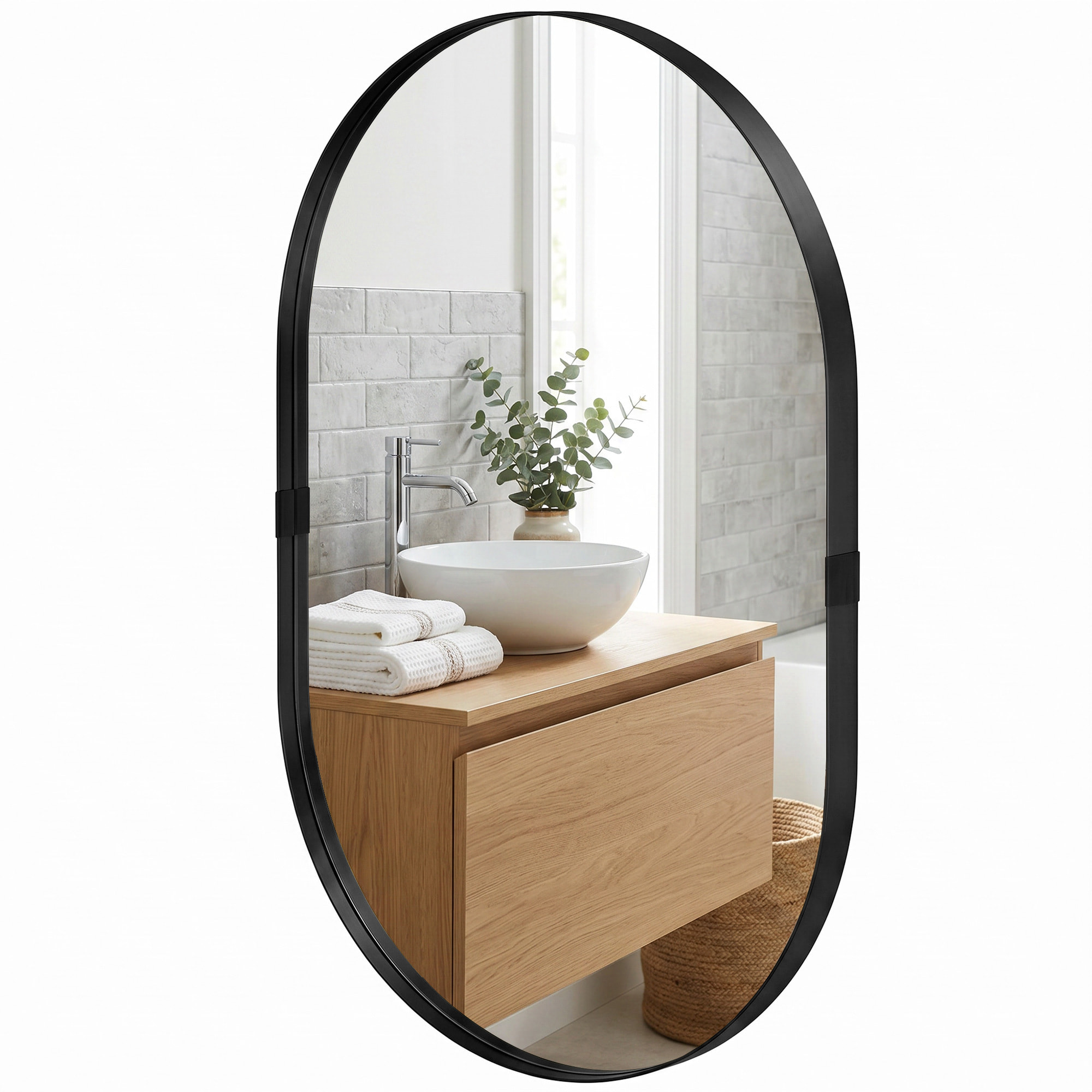 Miroir mural design ovale alu noir - 60 x 90 cm