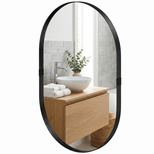 Miroir mural design ovale alu noir - 60 x 90 cm