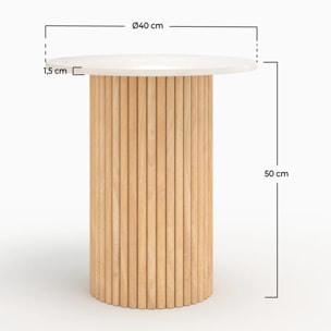 Table d'appoint en marbre et bois de manguier D40 cm - Agathe