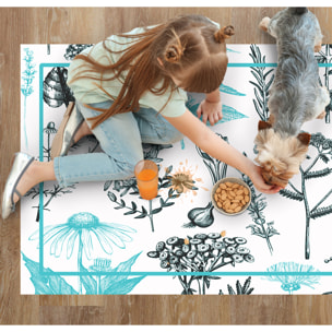 Alfombra de vinilo CERAMIKO, Plantas medicinales turquesa 66x150 cm