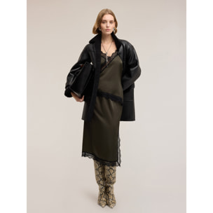 Motivi - Falda tubo de raso con encaje - Verde militare