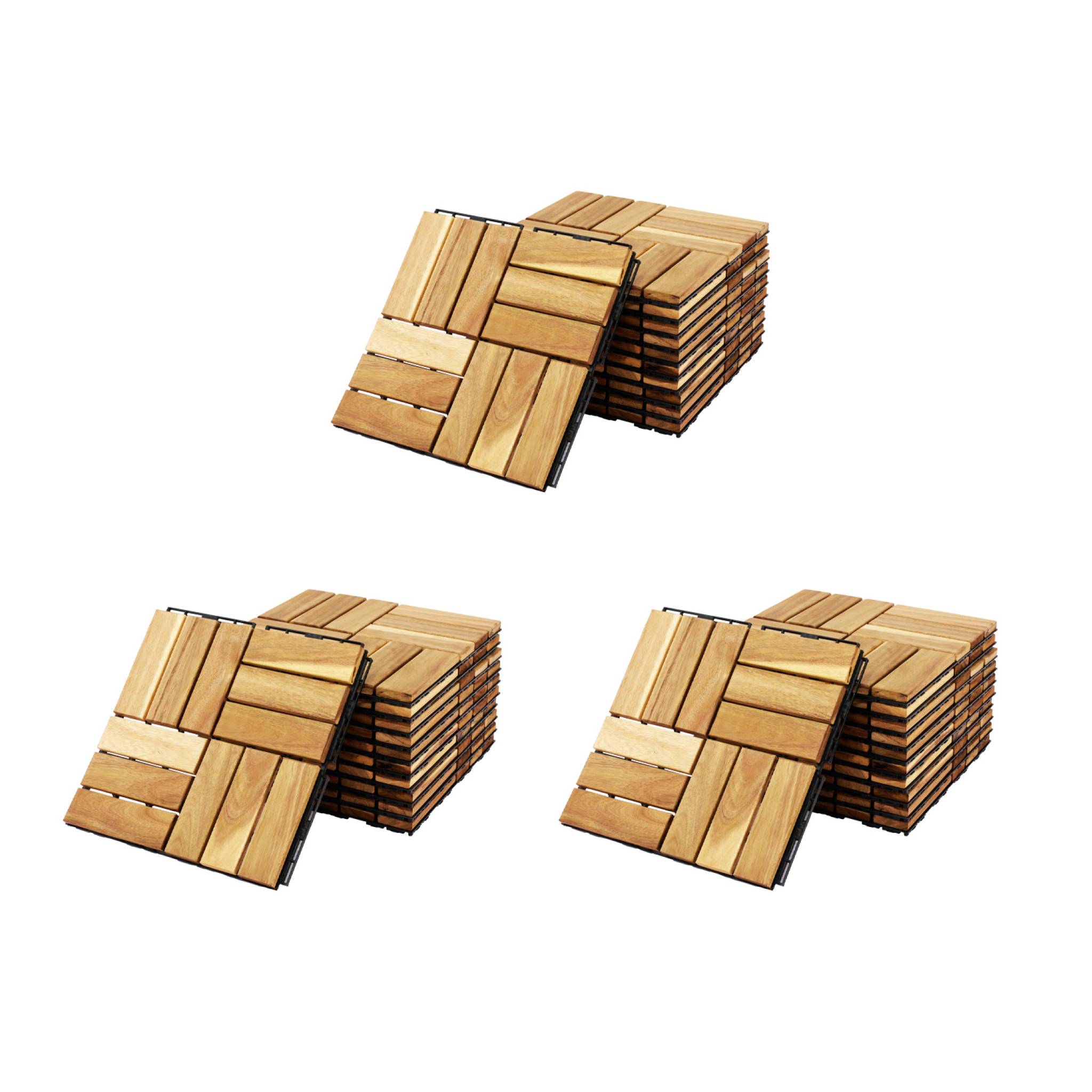Lot de 36 dalles de terrasses 30x30cm en bois d'acacia. motif carré. clipsables