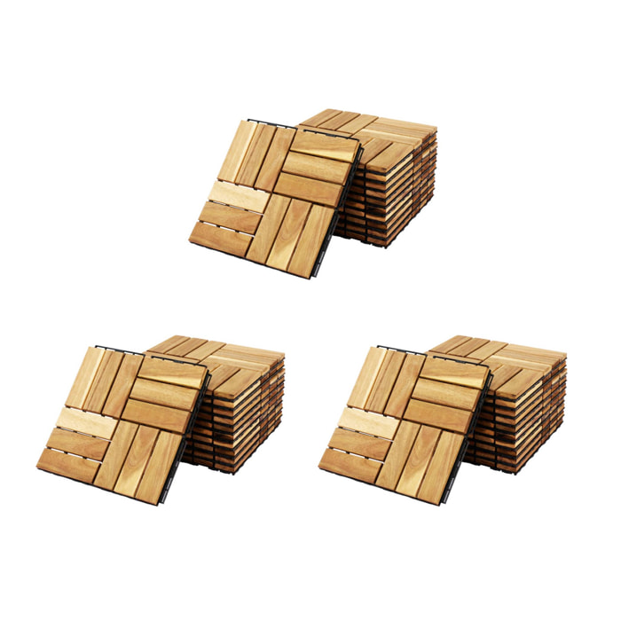 Lot de 36 dalles de terrasses 30x30cm en bois d'acacia. motif carré. clipsables