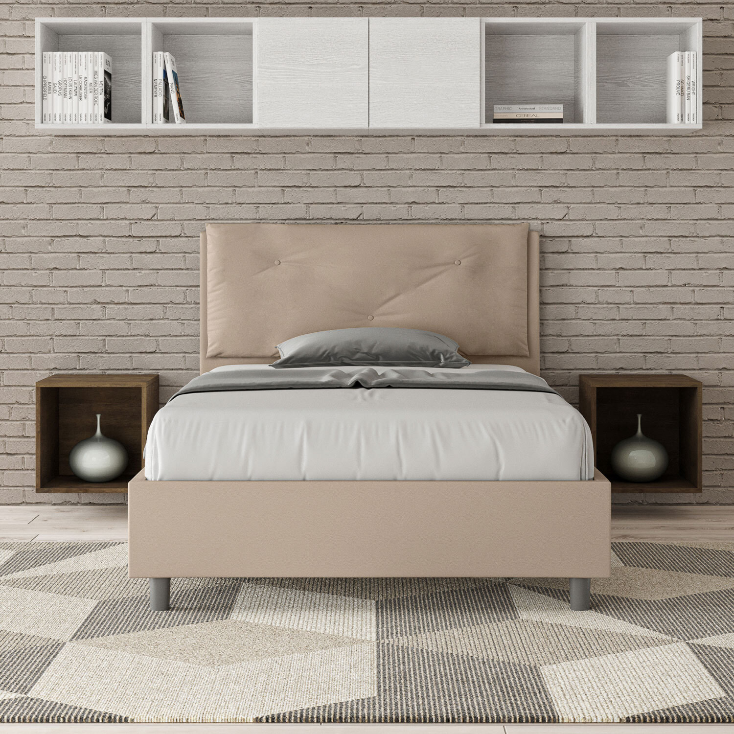 Letto una piazza e mezza senza rete imbottito 120x200 similpelle tortora Appia Large