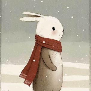 Affiche enfant lapin sous la neige  Affiche + cadre en bois - Chêne