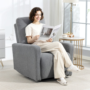 Sillón Relax Reclinable Manual, Sillón Relax de Borreguito con Reposabrazos, Reposapiés, Acolchado Grueso, Función de Balanceo 360°, Butaca Reclinable hasta 135º para Salón, Dormitorio, Gris