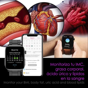 DAM Smartwatch TK15. ECG , glucosa en sangre, ácido úrico y lípidos, IMC grasa corporal, temperatura, O2 y tensión. 5,1x1,2x4,6 Cm. Color: Rojo