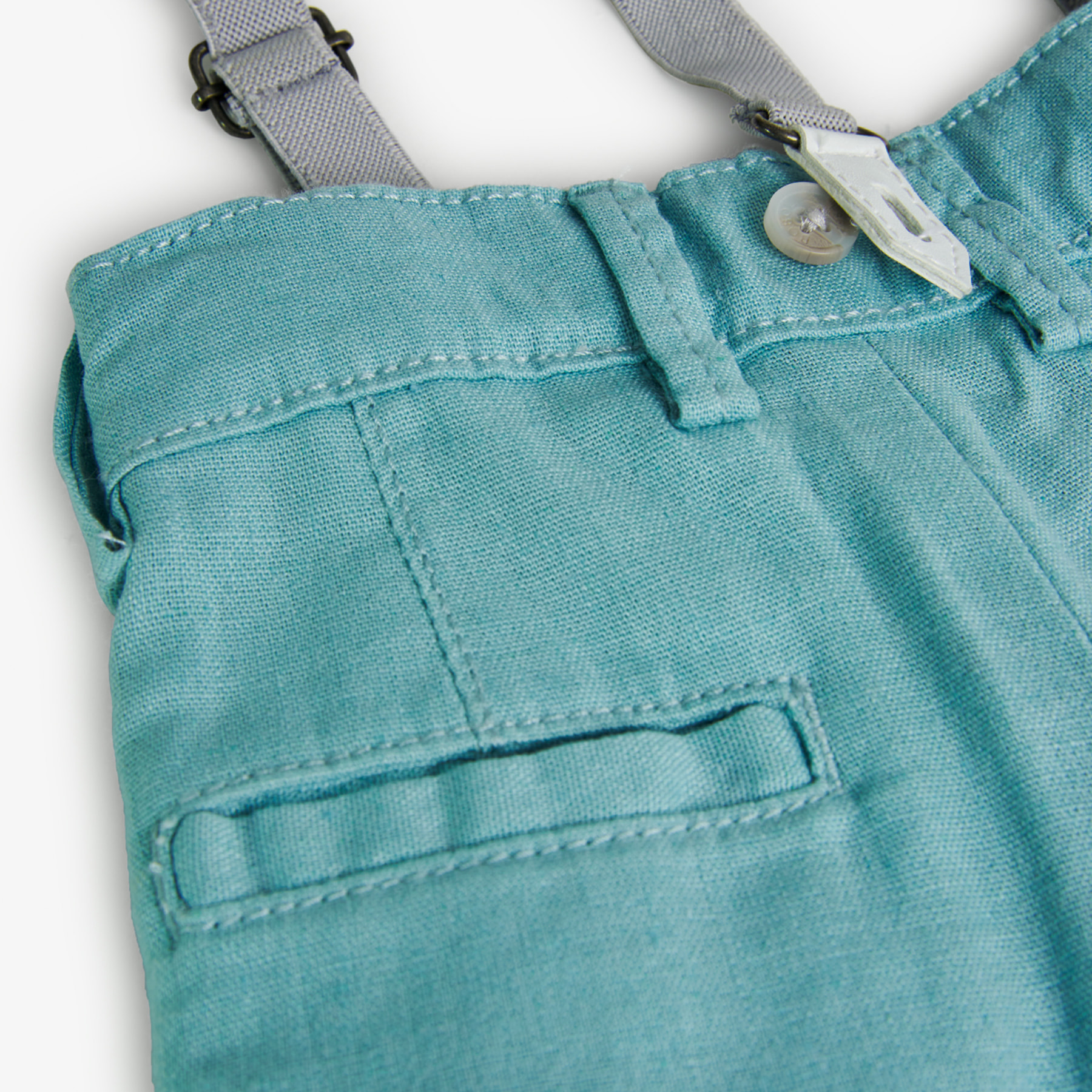 Bermudas, tirantes niño, lino liso, verde agua