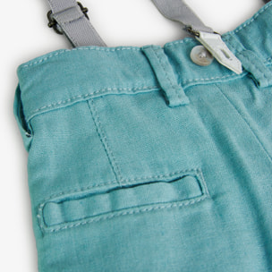 Bermudas, tirantes niño, lino liso, verde agua