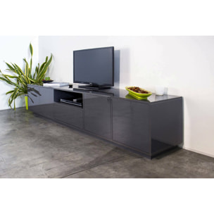 Mobile porta TV Oreste, Credenza bassa da soggiorno, Base porta TV, 100% Made in Italy, cm 220x41h46, Antracite lucido