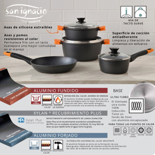 Set de 7pc batería de cocina en alu forjado+ 2 sartenes ø20ø28 inducción + olla a presión 9l acero inox san ignacio