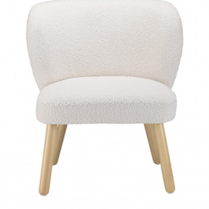 ALBANE - Fauteuil en tissu bouclette blanc pieds en bois