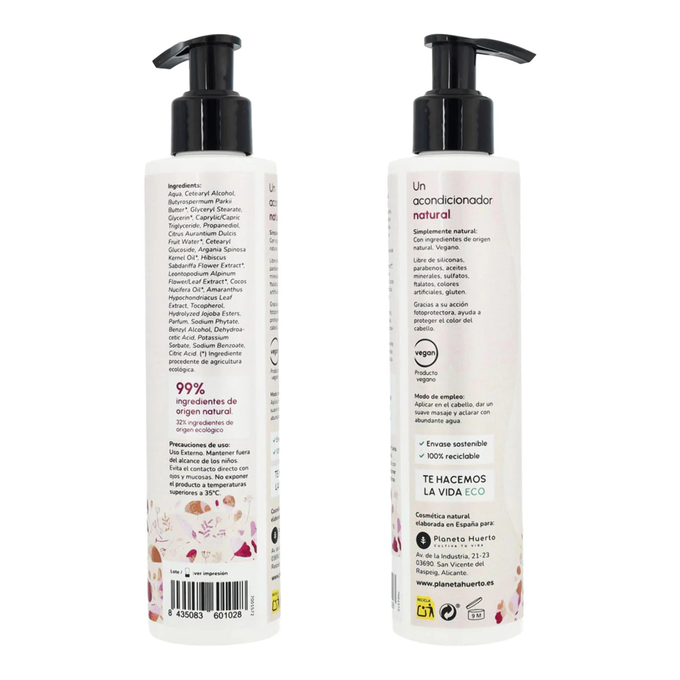 Pack Flor de Hibisco: Champú potenciador de brillo 500 ml + Gel de ducha 500 ml + Acondicionador recuperador de brillo 200 ml Planeta Huerto