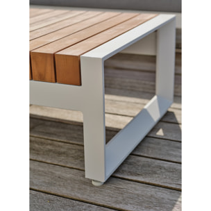 VALENCIA - Salon de jardin d'angle 6 places en teck et aluminium blanc