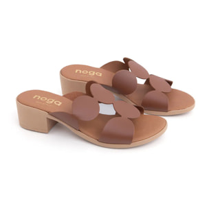 Sabot geometric-cut con tacco in vera pelle - BRUCIATO