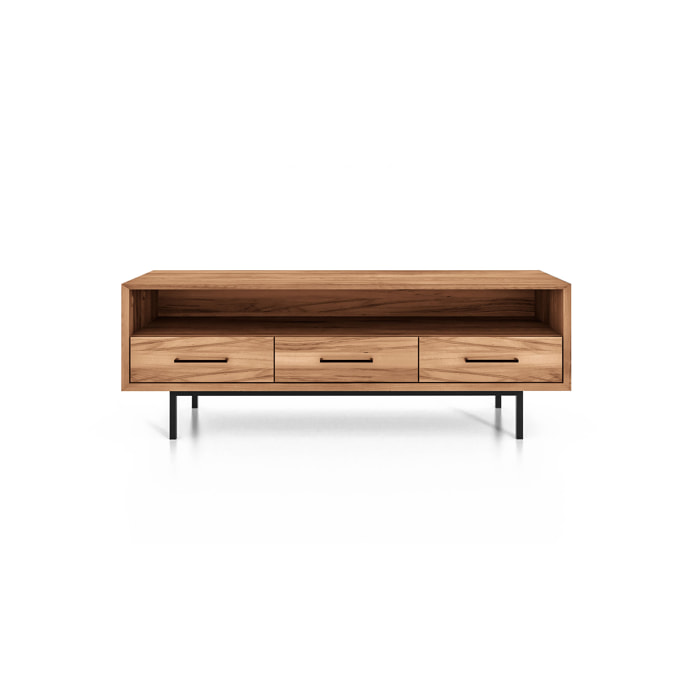 Meuble tv bois hêtre 3 tiroirs paola 144x45cm