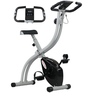 Vélo d'appartement pliant, vélo de fitness, vélo d'intérieur 8 niveaux de résistance magnétique, selle réglable, poignées, écran LCD multifonction, support tablette, acier gris