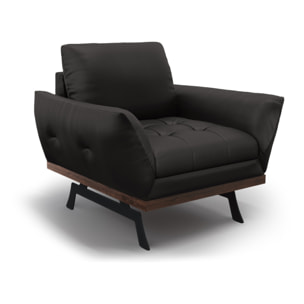 Fauteuil "Olivier" en cuir véritable noir