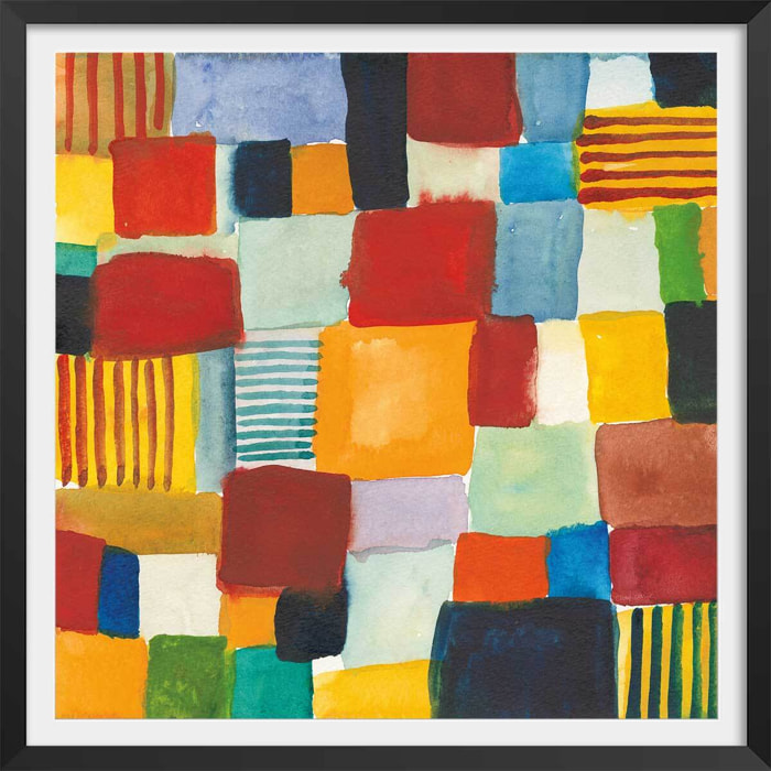 Poster damiers colorés Affiche + cadre en bois - Noir