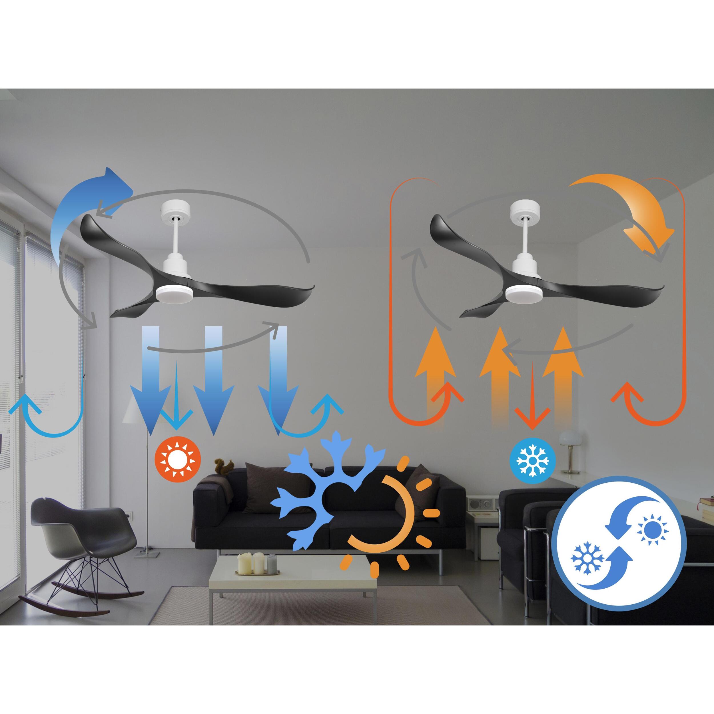 Ventilateur de plafond Réversible  Thermostat Dimmable Wifi Moteur à courant continu Toits en pente Télécommande Lumière à trois tons Adaptateur 2/3 Lames