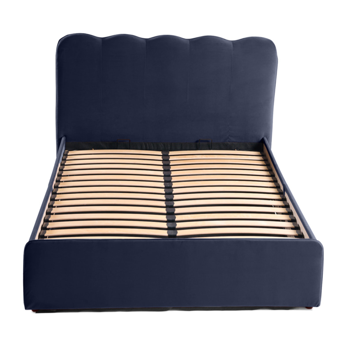 Kahlo - lit coffre - 160x200 - en velours - sommier inclus - Bleu marine