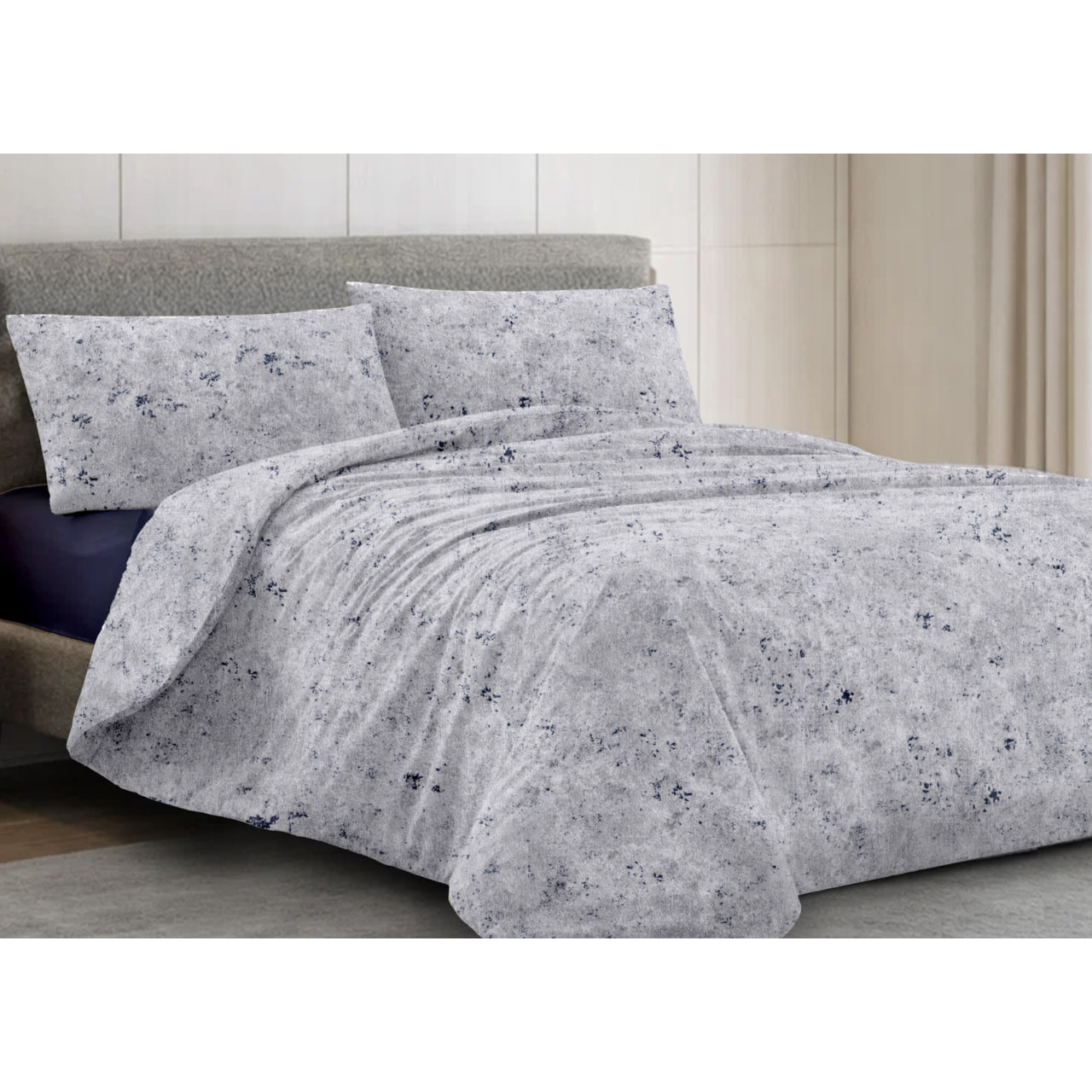 Parure Copripiumino in 100% Cotone Made iun Italy Elegante Disegno Mitril Colore Zaffiro