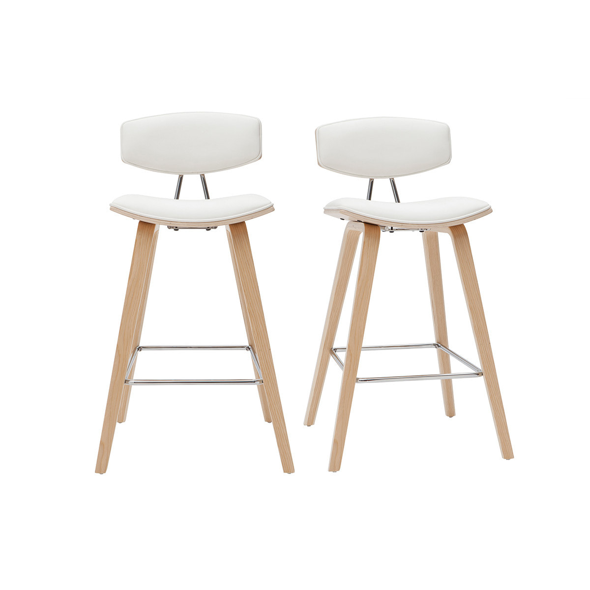 Tabourets de bar design blanc et bois clair H69 cm (lot de 2) VASCO