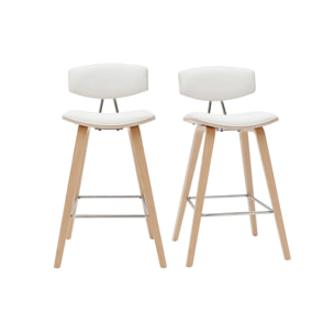 Tabourets de bar design blanc et bois clair H69 cm (lot de 2) VASCO